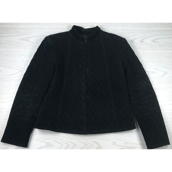 Willi Smith Jackets & Blazers - Willi Smith Leather Jacket Womens Large Black Suede Quilted Pattern Zip Preppy